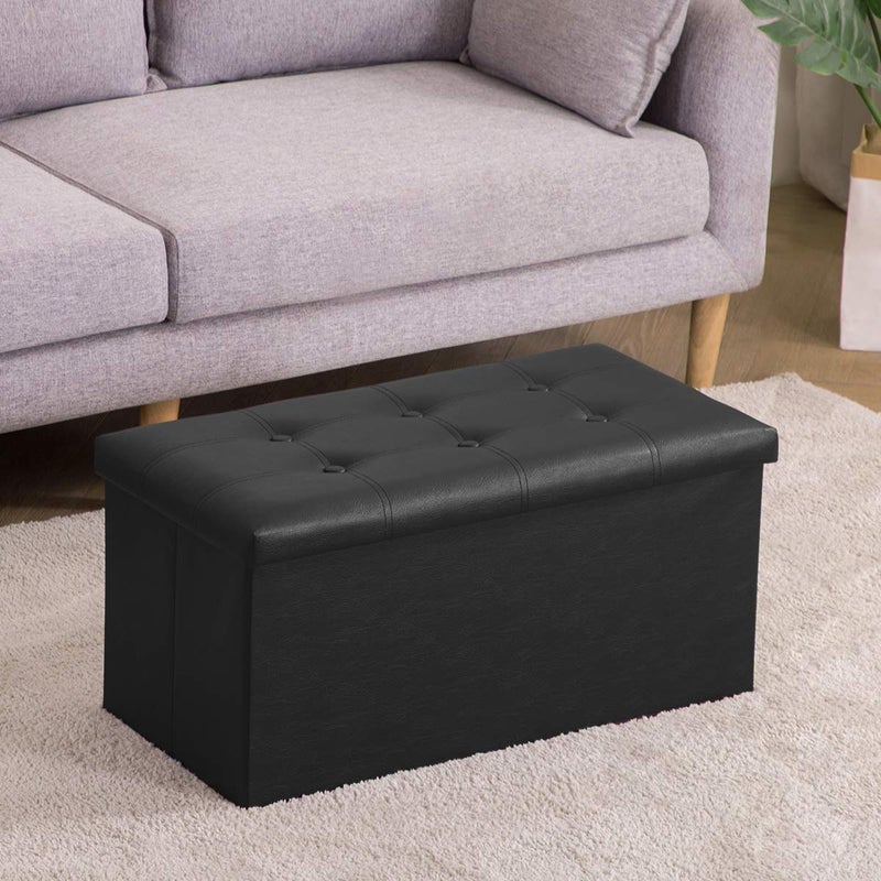 Youdesure Folding Storage Ottoman Bench, Faux Leather Footrest Couch for Living Room, 30 inch Storage Bench with Padded Seat for Bedroom Hallway, Holds up to 350lbs, Black - Image 2