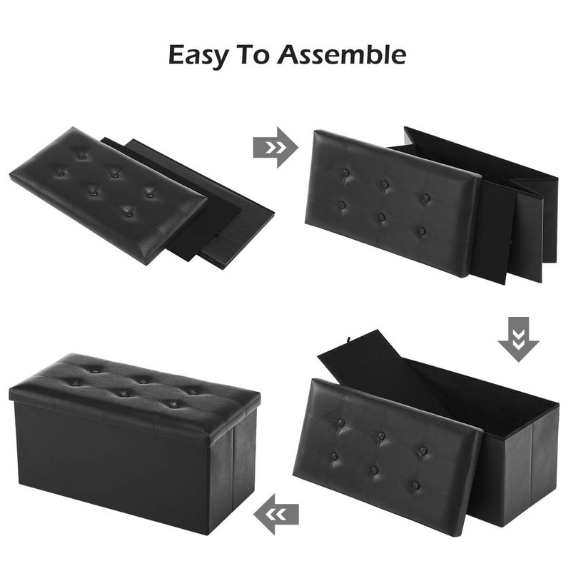 Youdesure Folding Storage Ottoman Bench, Faux Leather Footrest Couch for Living Room, 30 inch Storage Bench with Padded Seat for Bedroom Hallway, Holds up to 350lbs, Black - Image 5