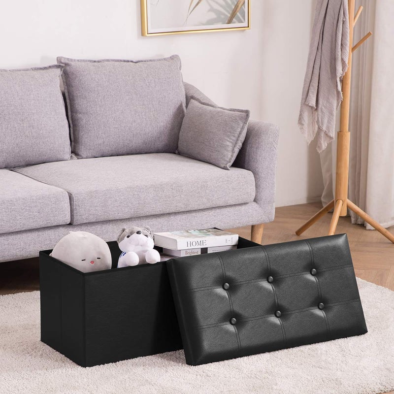 Youdesure Folding Storage Ottoman Bench, Faux Leather Footrest Couch for Living Room, 30 inch Storage Bench with Padded Seat for Bedroom Hallway, Holds up to 350lbs, Black - Image 4