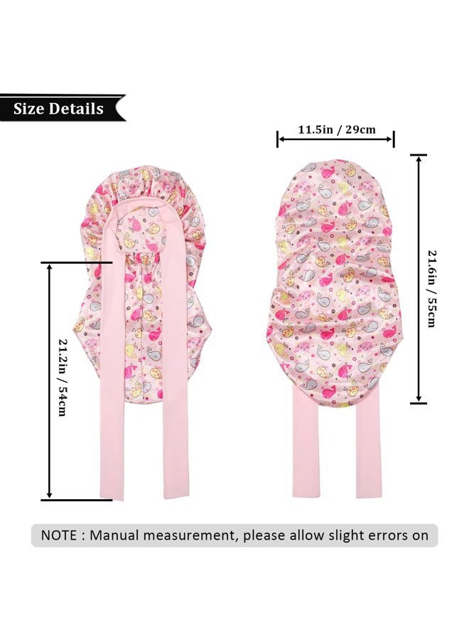 AWAYTR Long Toddler Silk Bonnet for Sleeping Elastic Satin Bonnets for Curly Hair Braid Night Cap for Aged 3-12 Kids (Whale+Pink) - Image 5
