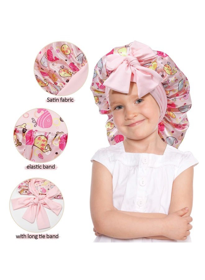 AWAYTR Long Toddler Silk Bonnet for Sleeping Elastic Satin Bonnets for Curly Hair Braid Night Cap for Aged 3-12 Kids (Whale+Pink) - Image 3