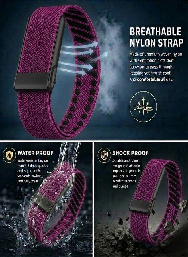 CATANES Woven Nylon Strap Compatible with Whoop 5.0 MG, Adjustable Stretch Sport Band Replacement with Secure Quick-Clip Hardware, Breathable Athletic Wristband for Men and Women - Berry with Black Holder - Image 3