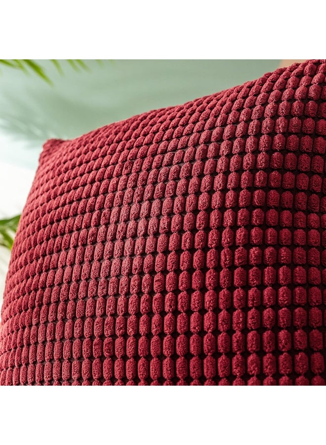 CaliTime Throw Pillow Covers Pack of 2 Comfy Corduroy Corn Striped Waffle Decorative Cushion Cases for Couch Sofa Bed Farmhouse 18 X 18 Inches Burgundy - Image 2