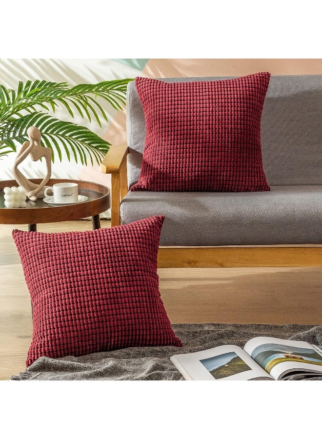 CaliTime Throw Pillow Covers Pack of 2 Comfy Corduroy Corn Striped Waffle Decorative Cushion Cases for Couch Sofa Bed Farmhouse 18 X 18 Inches Burgundy - Image 3