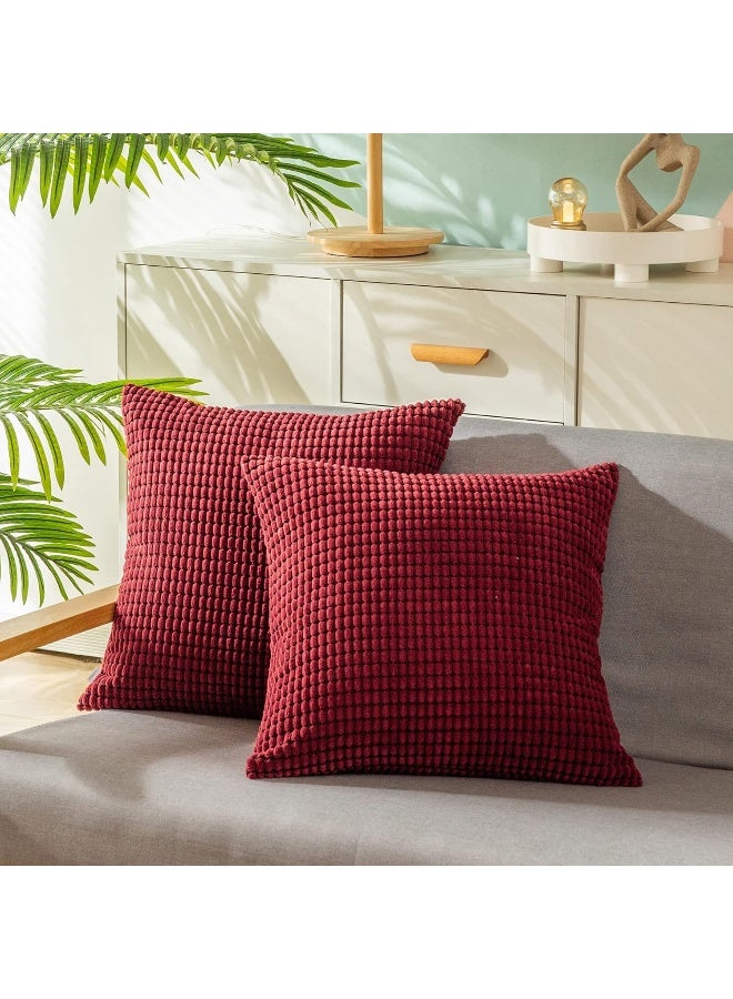 CaliTime Throw Pillow Covers Pack of 2 Comfy Corduroy Corn Striped Waffle Decorative Cushion Cases for Couch Sofa Bed Farmhouse 18 X 18 Inches Burgundy - Image 4
