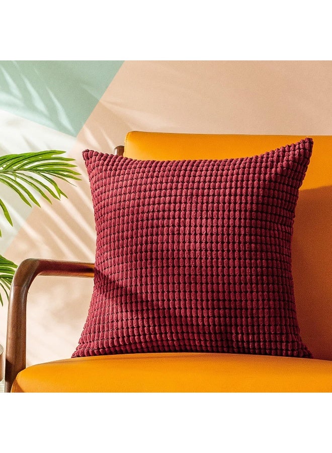 CaliTime Throw Pillow Covers Pack of 2 Comfy Corduroy Corn Striped Waffle Decorative Cushion Cases for Couch Sofa Bed Farmhouse 18 X 18 Inches Burgundy - Image 5