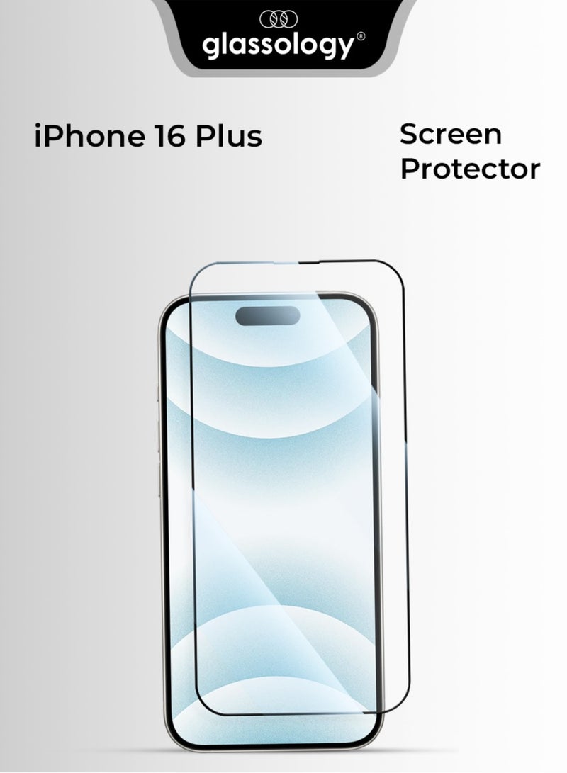 glassology iPhone 16 Plus 9H Tempered Glass Screen Protector Scratch Resistant, Ultra Clear, Anti-Fingerprint, Case-Friendly - Image 1