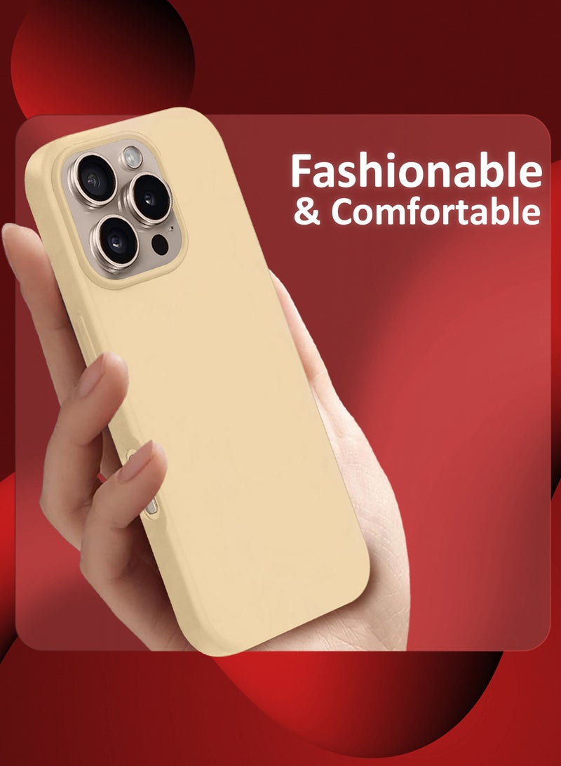 CATANES 3Packs Silicone Case for iPhone 16 Pro Max, Liquid Silicone Protective Phone Case with Soft Anti-Scratch Microfiber Lining Utra Slim Drop Protection Phone Coverwith Two 3D Screen Protectors - Cream Colour - Image 3