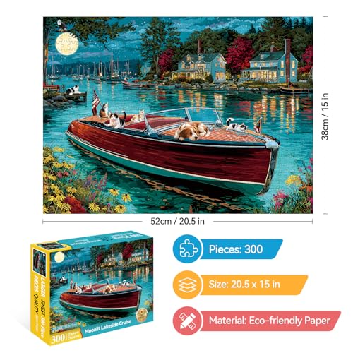 EIYRURU 300 Piece Puzzles for Adults 300 Piece Puzzles for Adults Large Piece Nighttime Lake Boat Dogs Cats Jigsaw Puzzle Funny Gift for Adult Kids Challenging Family Games Toy 205 X 15 in - Image 5