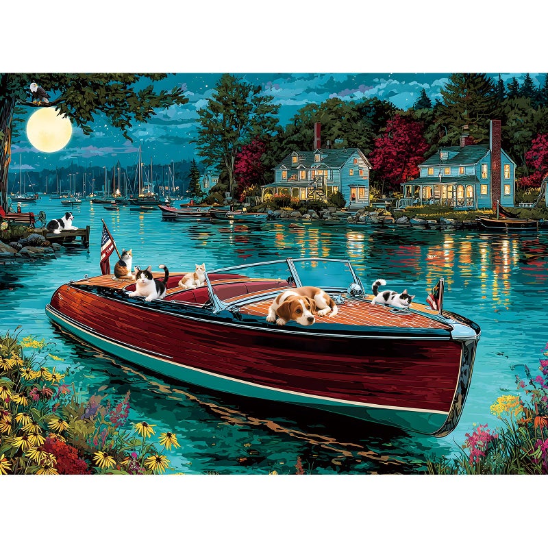 EIYRURU 300 Piece Puzzles for Adults 300 Piece Puzzles for Adults Large Piece Nighttime Lake Boat Dogs Cats Jigsaw Puzzle Funny Gift for Adult Kids Challenging Family Games Toy 205 X 15 in - Image 3