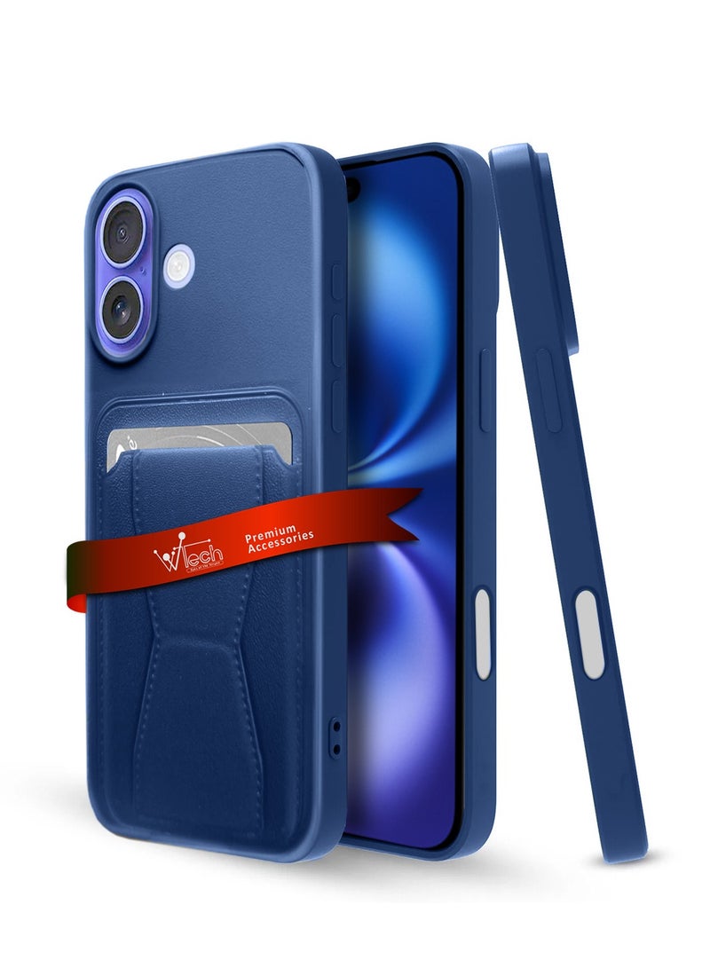 Wtech Apple iPhone 16 Plus 2024 Silicone TPU Card Holder with Hand Grip Case Cover - Navy Blue - Image 1