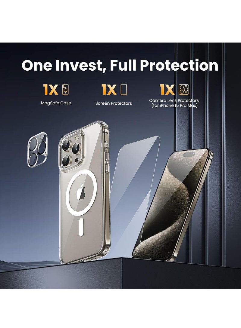 إلترازون ELTRAZONE  iPhone 15 Pro Max Case, with 1X Screen Protector + 1X Camera Lens Protector, Compatible with Magsafe [Yellowing Resistant] Military-Grade Protection, Clear Case for iPhone 15 Pro Max - Image 2