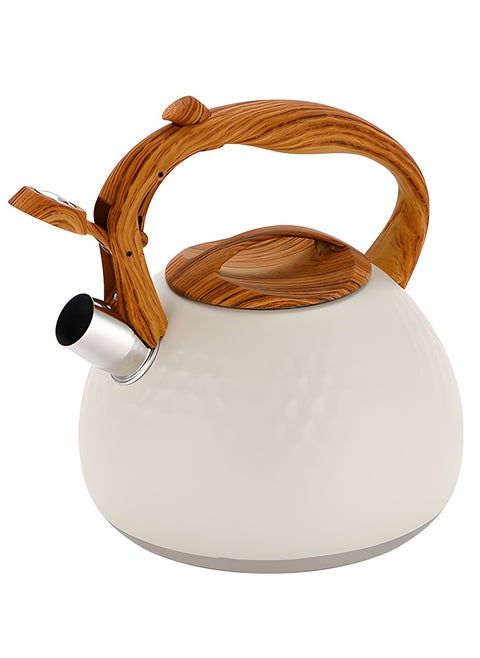 Stove top Whistling Tea Kettle with Anti-scald Handle, Handmade Tea Pot for Coffee and Tea, White