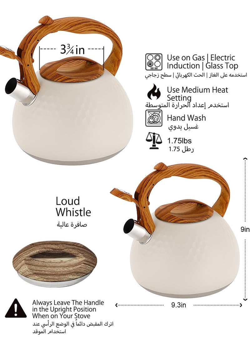 Stove top Whistling Tea Kettle with Anti-scald Handle, Handmade Tea Pot for Coffee and Tea, White
