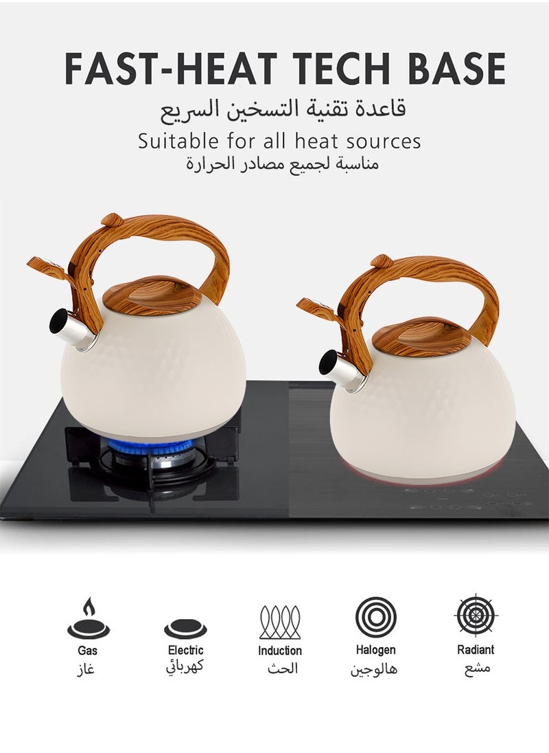Stove top Whistling Tea Kettle with Anti-scald Handle, Handmade Tea Pot for Coffee and Tea, White