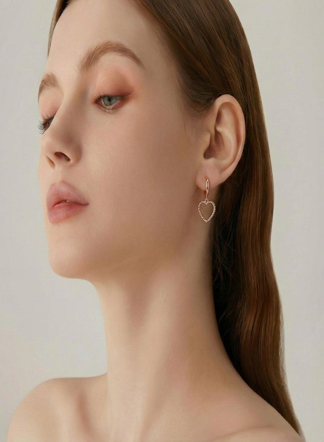 SLUYNZ Sterling Silver Heart Hoop Earrings for Women Teen Girls Love Heart Hoop Earrings Drop Bead Earrings (C-Rose Color) - Image 4
