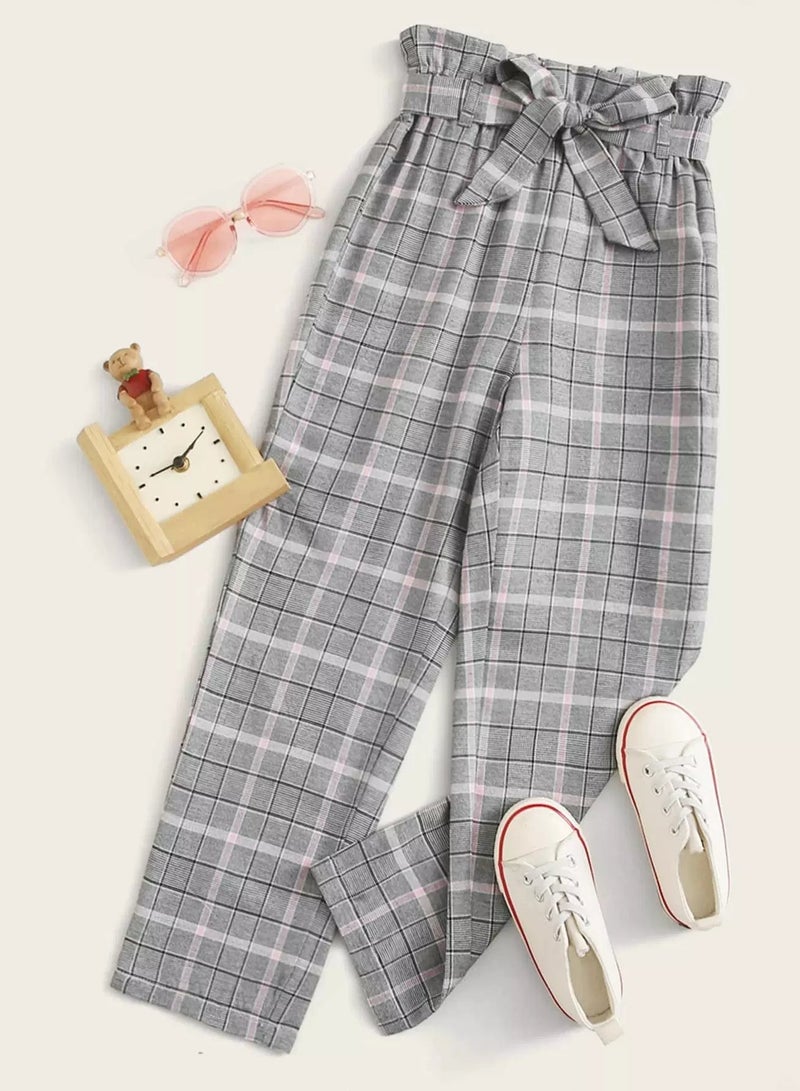 Girls Paperbag Waist Plaid Pants  - Image 1
