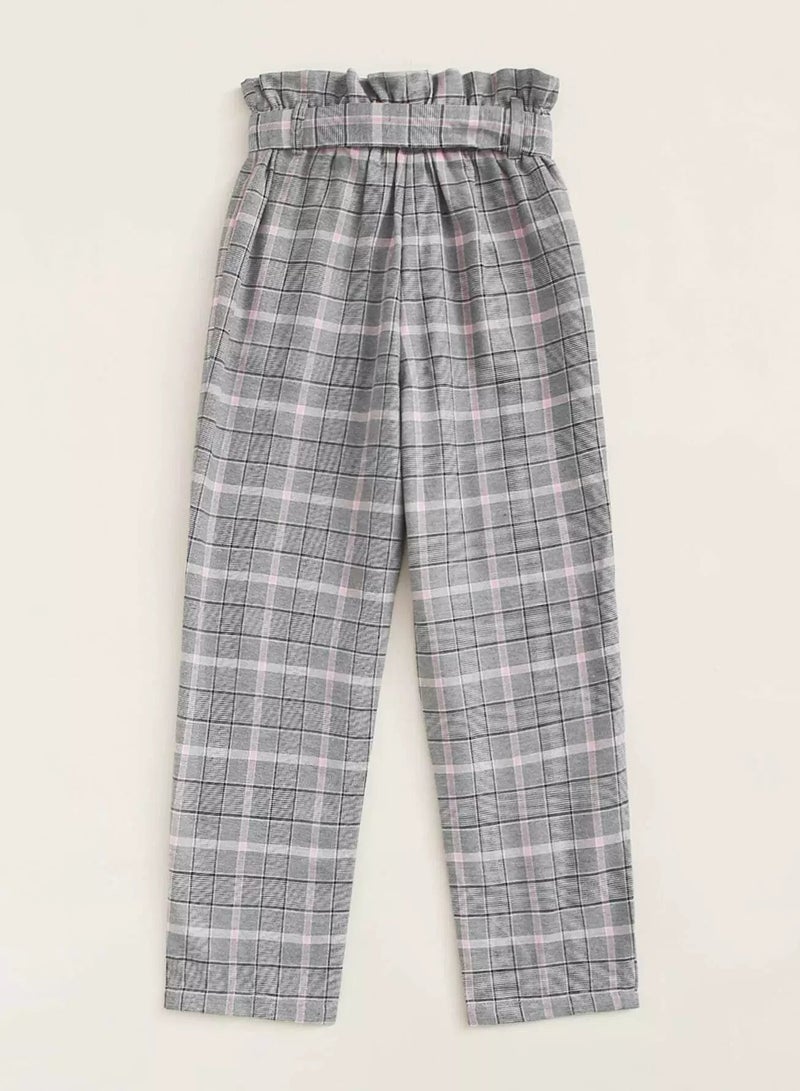 Girls Paperbag Waist Plaid Pants  - Image 2