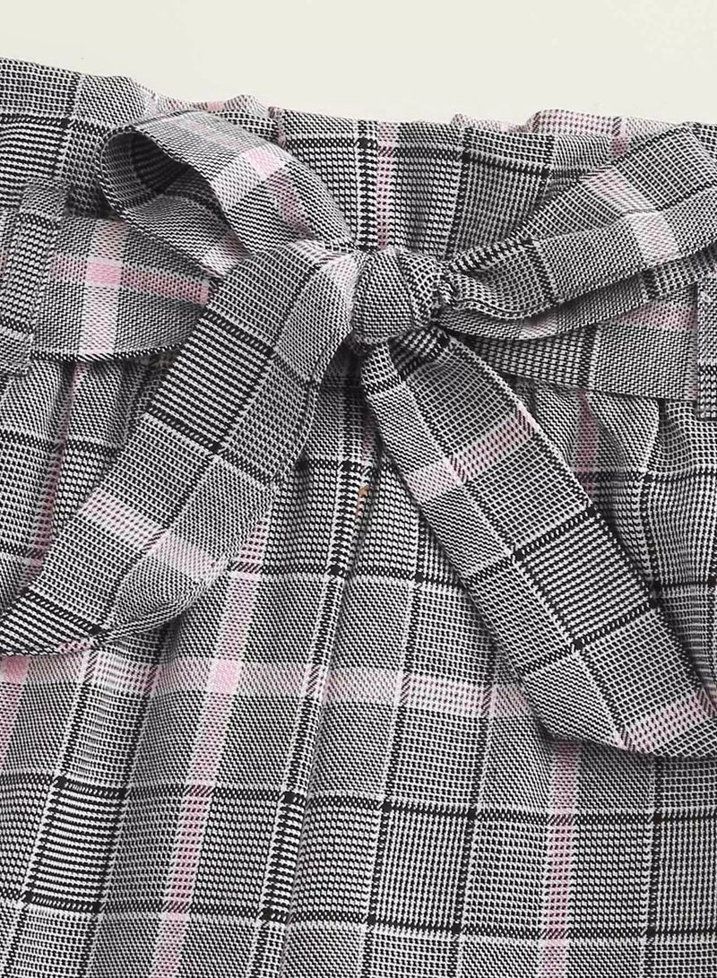 Girls Paperbag Waist Plaid Pants  - Image 3