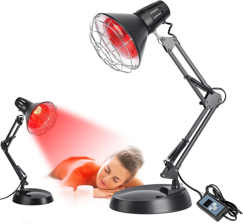 Okyna Infrared Red Light Therapy with Sturdy Base, Infrared Heat Lamp Device with 150W Bulb, Adjustable Near Infrared Light Heat Lamp Set for Body Neck Shoulder Joints Back Pain Relief(Black)