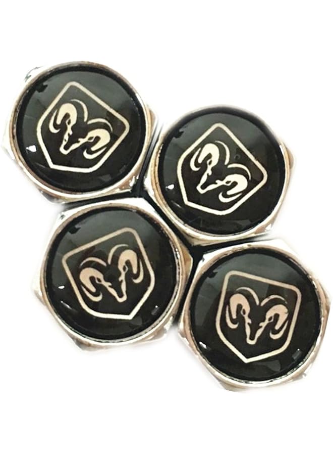 Dodge Ram Black Logo Chrome Tire Stem Valve Caps - Image 2