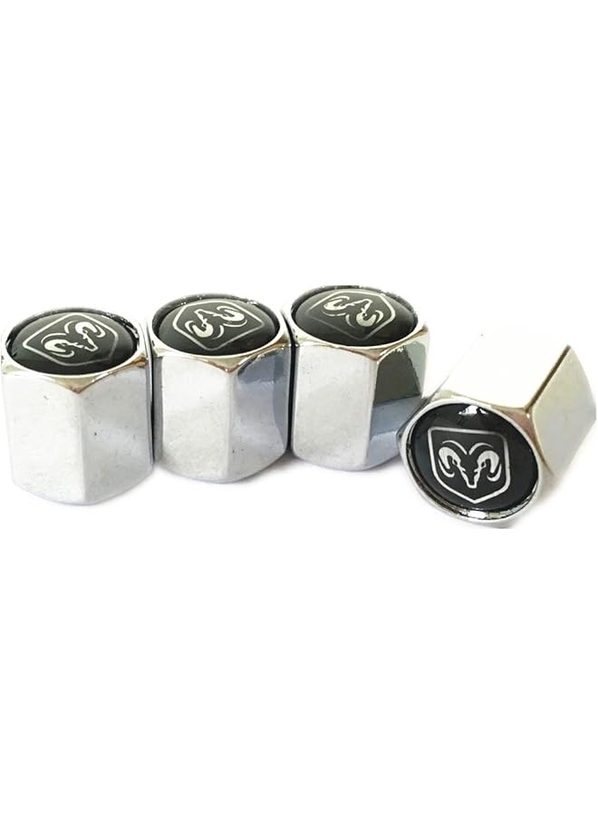 Dodge Ram Black Logo Chrome Tire Stem Valve Caps - Image 1