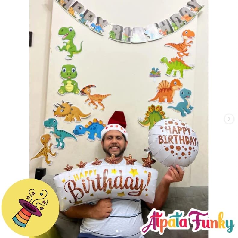 Atpata Funky Happy Birthday White & Gold Foil Balloon for unisex Birthday Party Decorations Supplies - Image 3