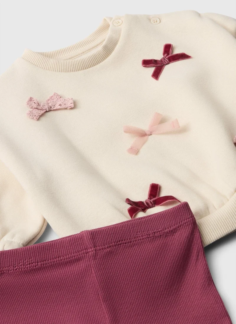 Matalan Girls Cream Bow Sweatshirt & Flared Leggings
