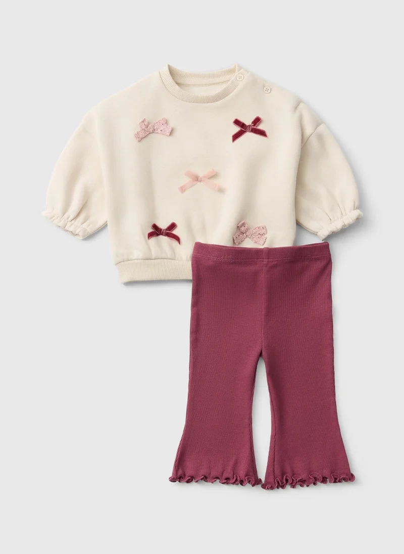 Matalan Girls Cream Bow Sweatshirt & Flared Leggings
