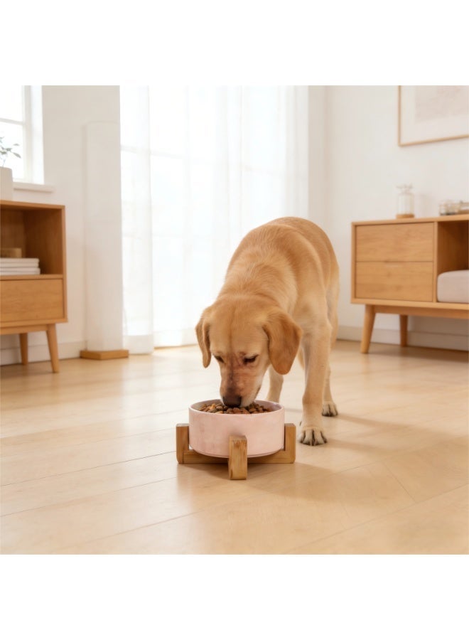 EPET Elevated Marble Pattern Ceramic Pet Bowl with Wood Stand, Single Bowl(Pink, Small) - Image 5