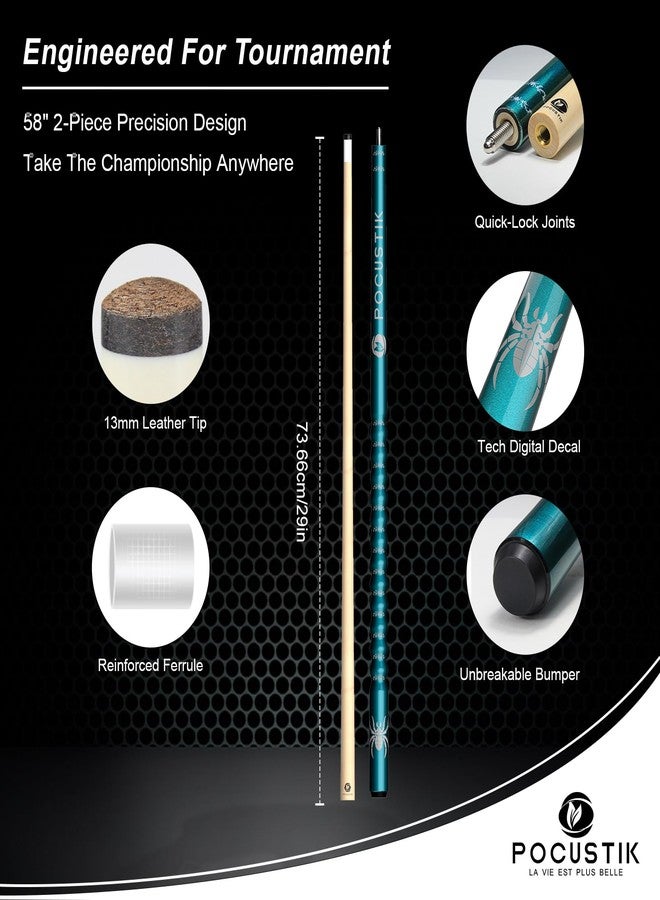 POCUSTIK Store POCUSTIK 58" 2-Piece Pool Cue, Ergonomic Grip, Maple 13mm Tip - Teal 20oz - Image 5