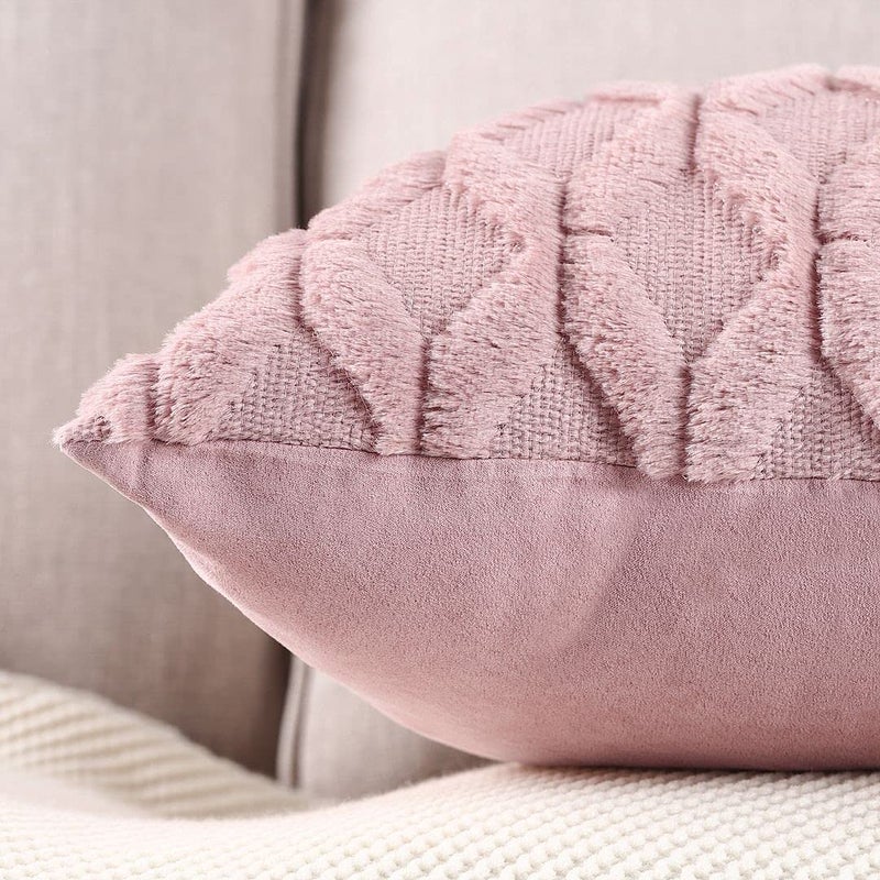 MADIZZ Set of 2 Soft Plush Short Wool Velvet Decorative Throw Pillow Covers 12x20 inch Pink Rectangular Luxury Style Cushion Cases Pillow Shell for Sofa Bedroom - Image 4