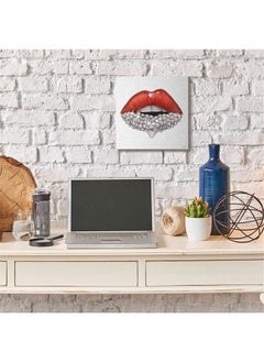 Stupell Industries Red Glam Lips with Glistening Cosmetic Stones Wall Art, 17 x 17, White  - Image 2