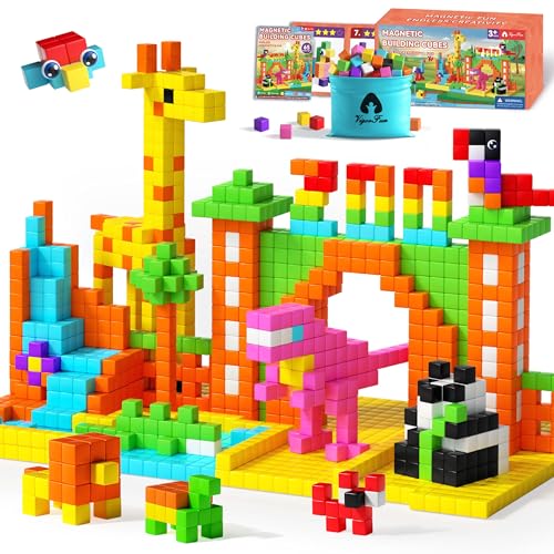 Vigorfun 65 PCS Magnetic Blocks Set 1 Magnet Building Blocks with Toy Eyes and Storage Bag for Kids Gifts STEM Educational Preschool Sensory Toys for Toddlers Boys Girls Ages 3 4 5 6 7 8 Bright Color - Image 1