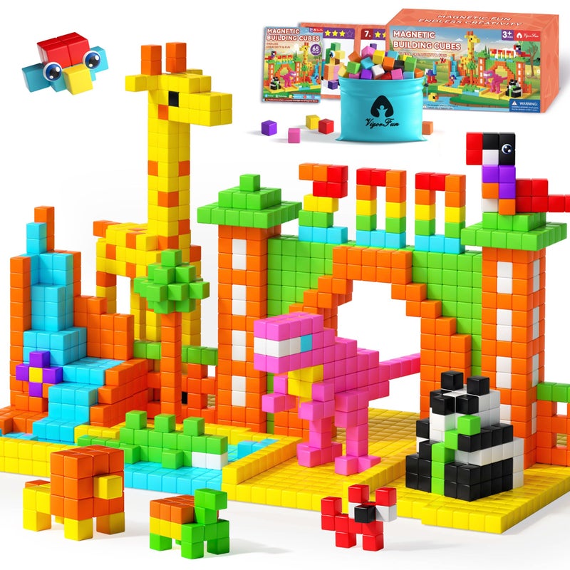 Vigorfun 65 PCS Magnetic Blocks Set 1 Magnet Building Blocks with Toy Eyes and Storage Bag for Kids Gifts STEM Educational Preschool Sensory Toys for Toddlers Boys Girls Ages 3 4 5 6 7 8 Bright Color - Image 3