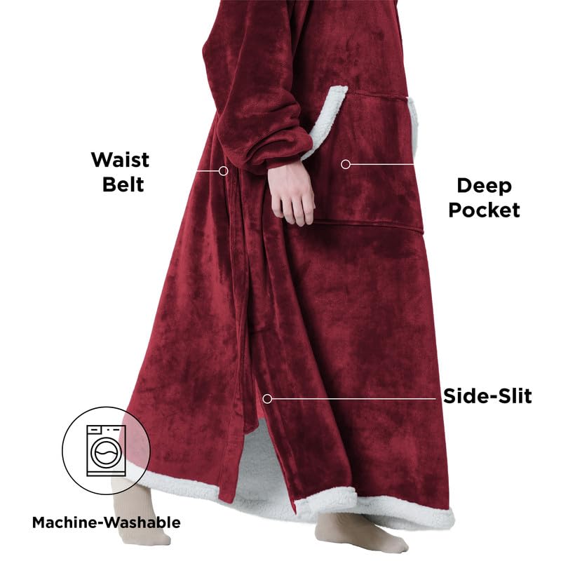 Bedsure Bedsure Wearable Blanket Hoodie Women - Long Sherpa Fleece Hooded Blanket for Teens Adult  Warm Cozy Blanket Sweatshirt with Giant Pocket and Belt  Winter Gifts for Girls  Small  Burgundy  - Image 3