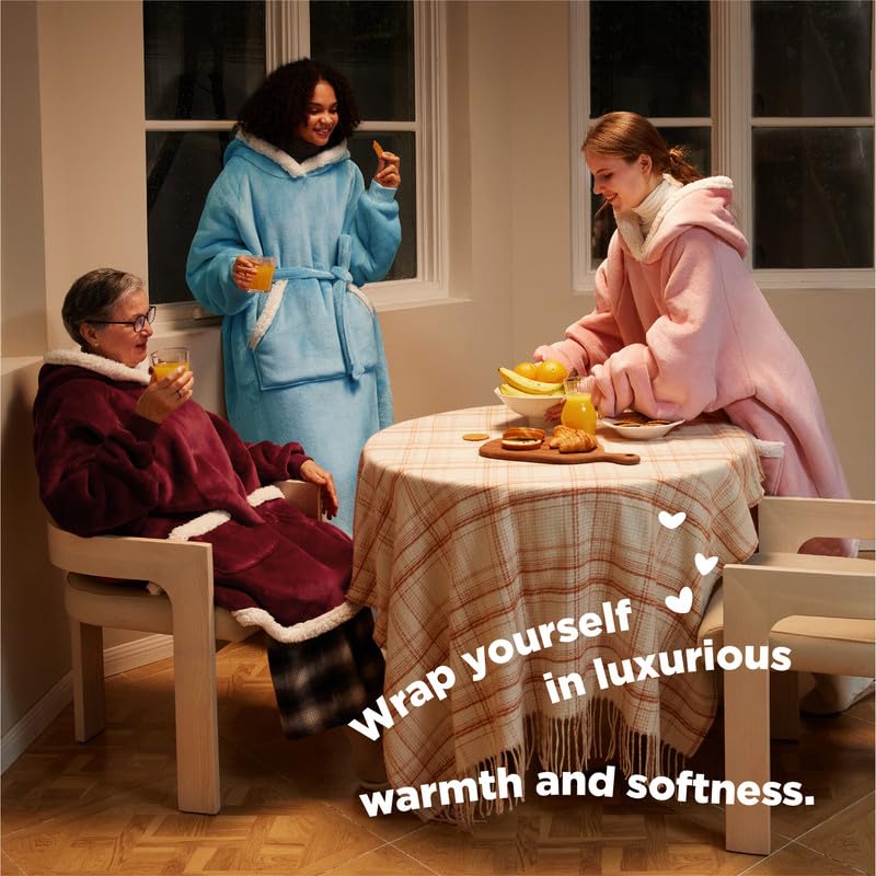 Bedsure Bedsure Wearable Blanket Hoodie Women - Long Sherpa Fleece Hooded Blanket for Teens Adult  Warm Cozy Blanket Sweatshirt with Giant Pocket and Belt  Winter Gifts for Girls  Small  Burgundy  - Image 4