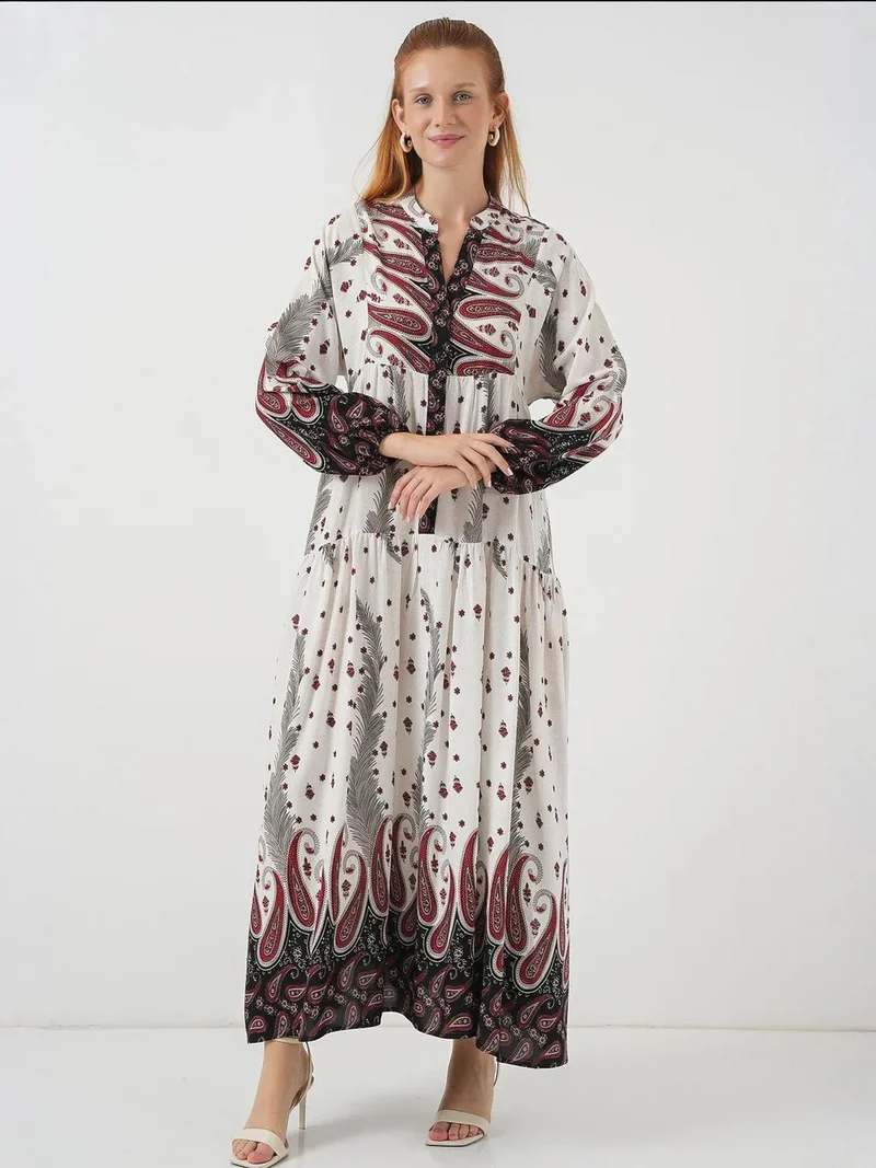 BIG DART BDART Printed V-Neck Maxi Dress with Button Closure