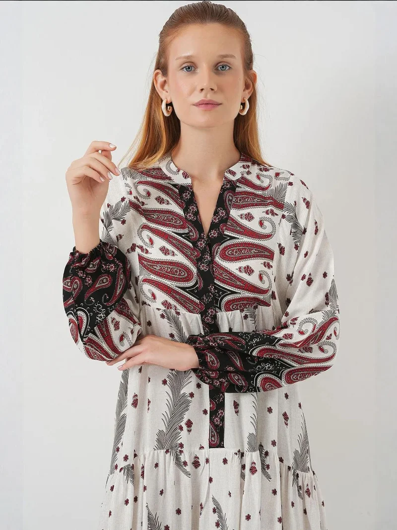 BIG DART BDART Printed V-Neck Maxi Dress with Button Closure