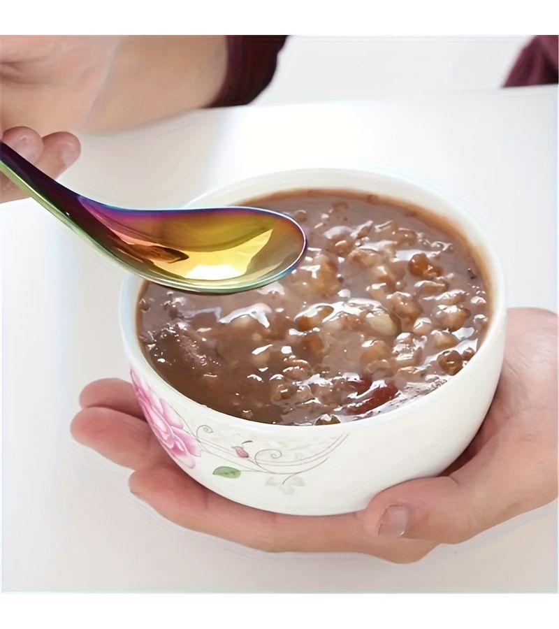 Set of 6 Stainless Steel Color Spoons Asian Style Polishing Tableware Dishwasher Safe - Image 4