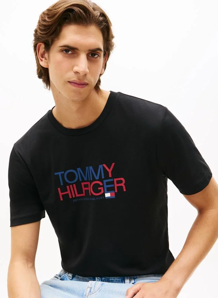 Tommy Hilfiger Black Logo Graphic Crew Neck T-Shirt for Men | Best Price UAE