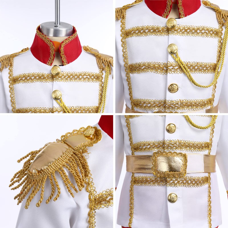 AWIBMK Prince King Charming Costume for Kids Boys Medieval Royal Prince Costume Halloween Christmas Cosplay Party Outfits Dress up Crown Truncheon Cape Belt Shoe Covers Accessories Set White + Red 8-10 Years - Image 5
