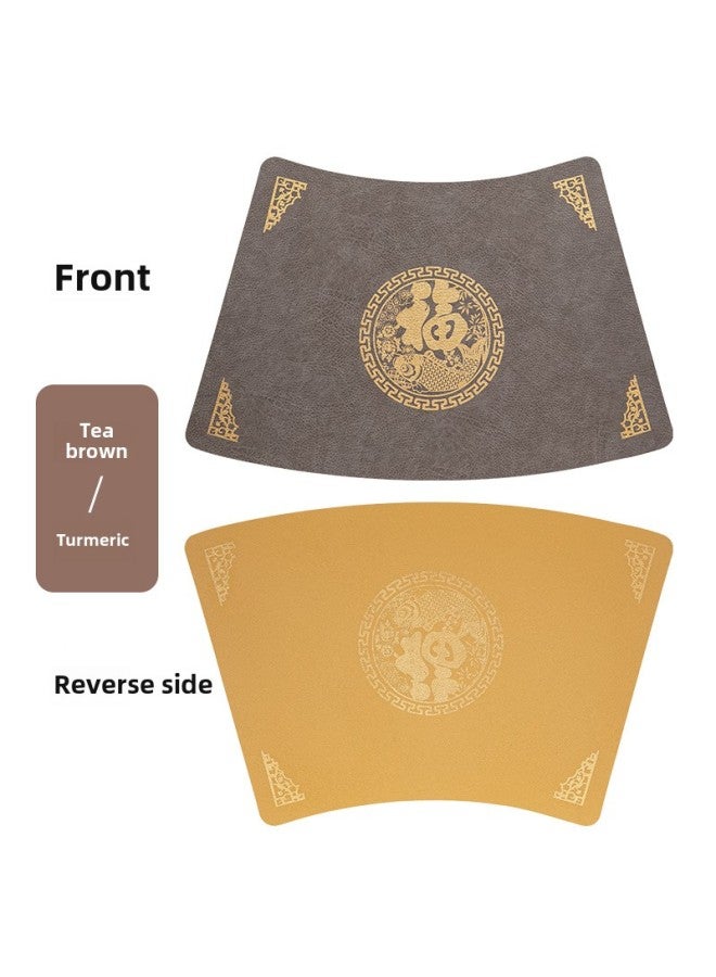 إسكدنيا مفرش طاولة جلد فوزي على شكل مروحة على الطراز الصيني، مفرش طاولة مستديرة عازل، مفرش طاولة طعام، مفرش طاولة غربي متقدم، بساط عازل مقاوم للماء، اللون: بني الشاي/الكركم، المواصفات: حجم كبير 48*30 - Image 1