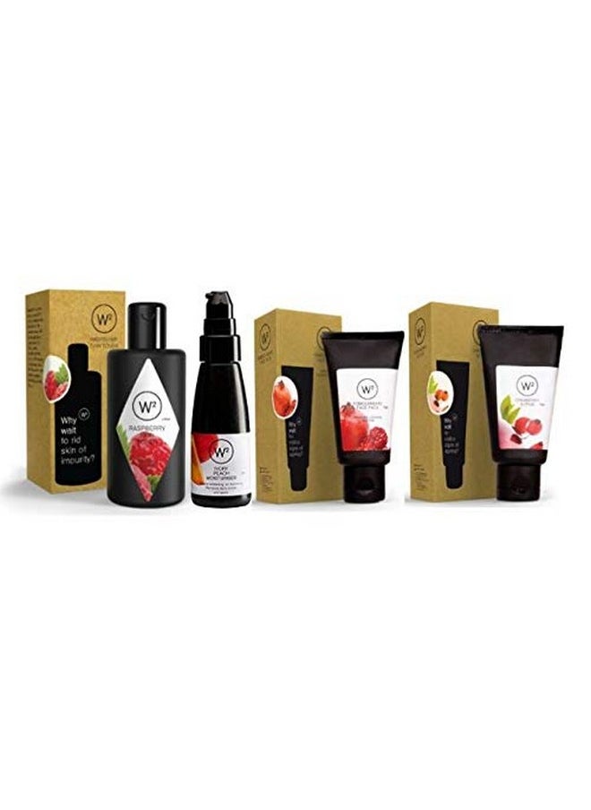 W2 Celebration Pack (Cranberry Scrub 50 Gm + Face Pack Pomegranate 50 Gm + Skin Toner Raspberry 100 Ml + Moisturiser Ivory Peach 50 Ml)  - Image 1