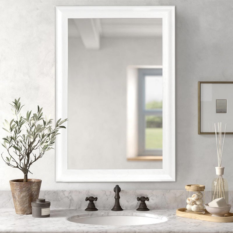 CULER White Wood Wall Mirror for Bathroom,Rectangle 20 x 30 inch Hanging Vatiny Mirrors with Wooden Frame for Living Room,Bedroom,Entryway - Image 2