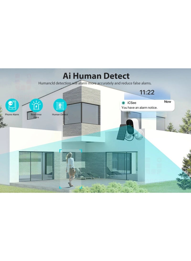 العلامة التجارية: جيسودا كاميرا أمنية لاسلكية شمسية 2K بدقة 3MP، كاميرا خارجية تعمل ببطارية WiFi لمراقبة المنزل، كشف الحركة PIR، مقاومة للماء، رؤية ليلية ملونة، صوت ثنائي الاتجاه، تخزين سحابي/SD، قطعة واحدة - Image 4