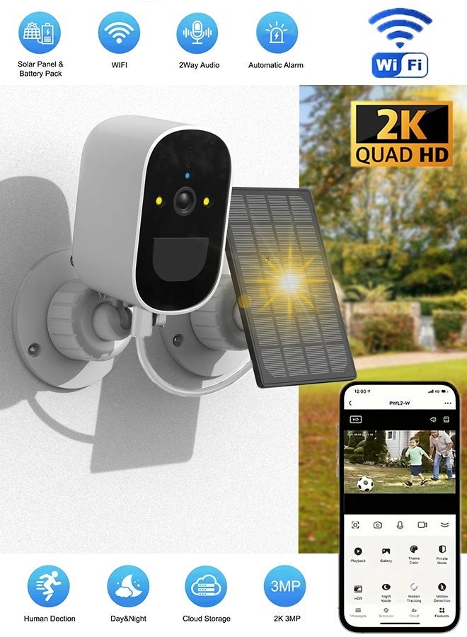 العلامة التجارية: جيسودا كاميرا أمنية لاسلكية شمسية 2K بدقة 3MP، كاميرا خارجية تعمل ببطارية WiFi لمراقبة المنزل، كشف الحركة PIR، مقاومة للماء، رؤية ليلية ملونة، صوت ثنائي الاتجاه، تخزين سحابي/SD، قطعة واحدة - Image 1