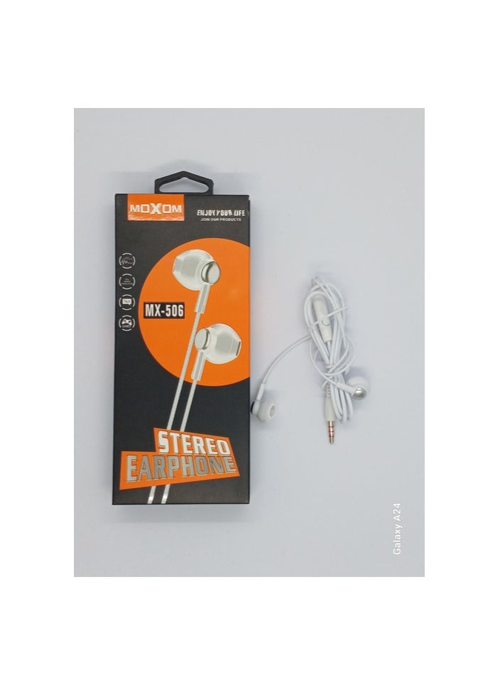 MOXOM - Wired Acoustic In-Ear Headphone White - Image 1