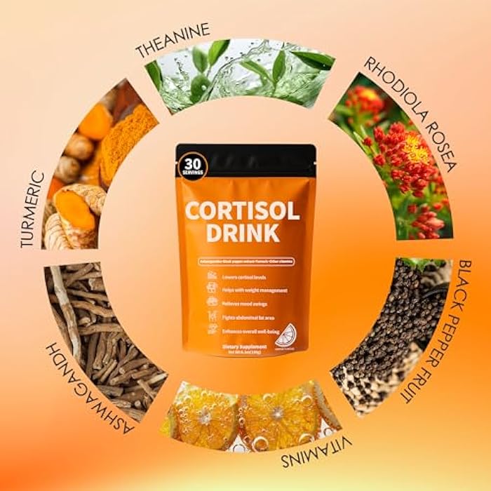 oviaapo مسحوق مشروب الكورتيزول - مكملات الكورتيزول الطبيعية للأشواغاندا، L-ثيانين، جذر الكركم، مستخلص الفلفل الأسود، الاسترخاء، التركيز، الوضوح الذهني - Image 3