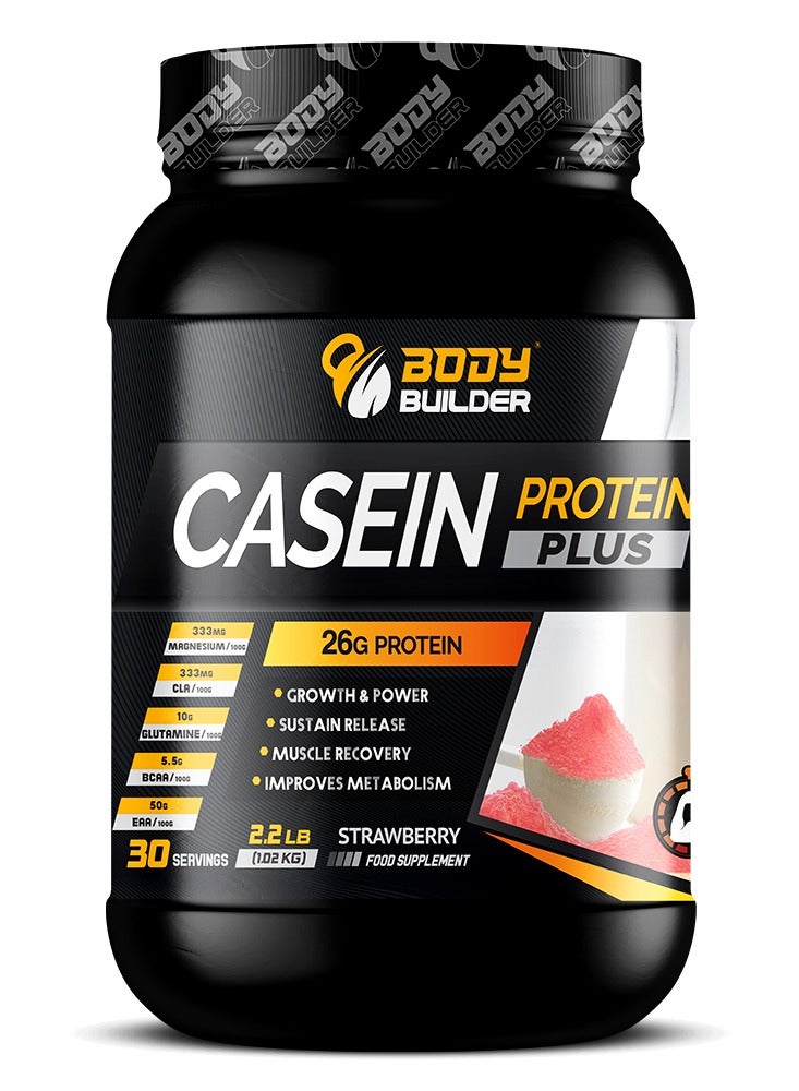 Body Builder Casein Protein Plus, Strawberry, 2.2 LB - Image 1